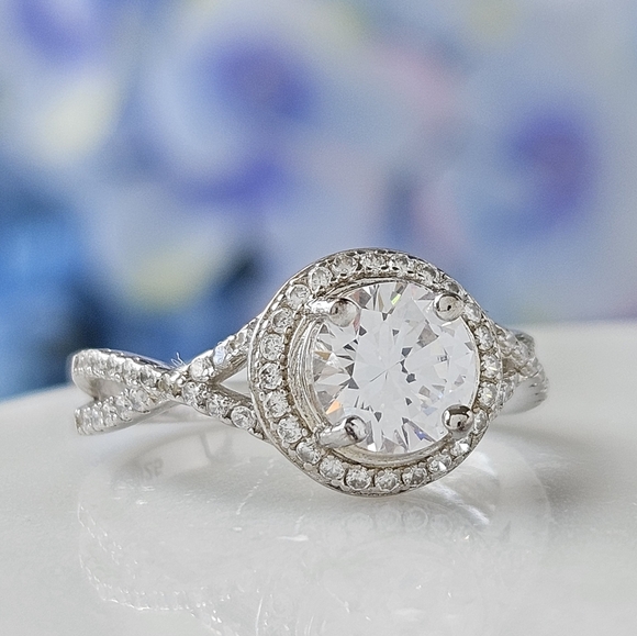 Round Halo Engagement Style Ring, 925 Sterling Silver Charmed Aroma - Picture 7 of 9